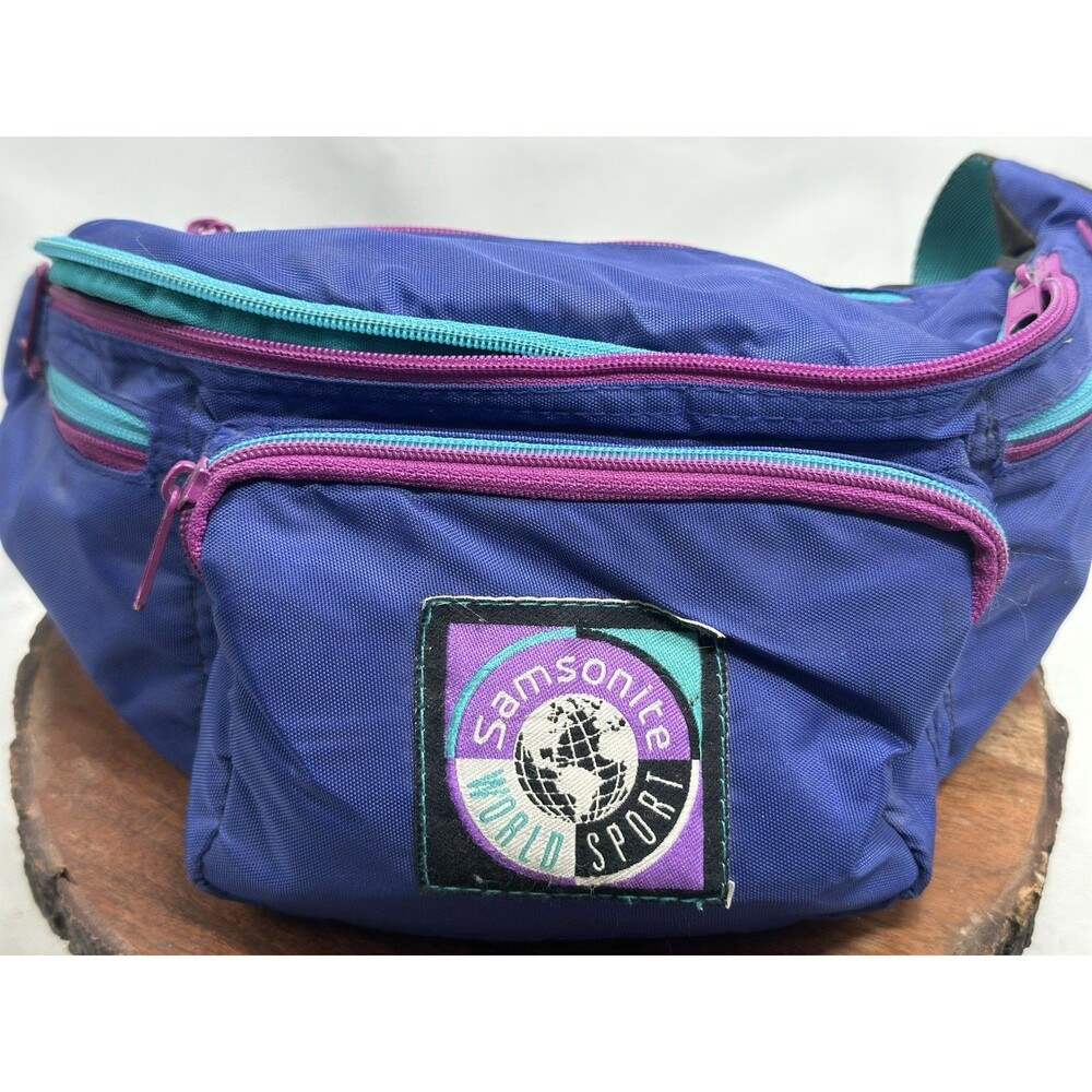 Samsonite World Sport 90’s Teal Purple Fanny Pack Waist Bag Tech Travel